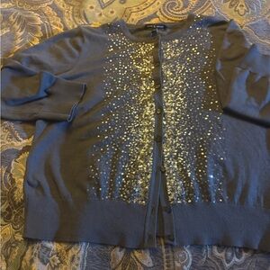 NWT Cable & Gauge Dark Gray Cardigan with Silver/Gold Sequins